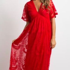 Pink blush lace maxi dress- maternity